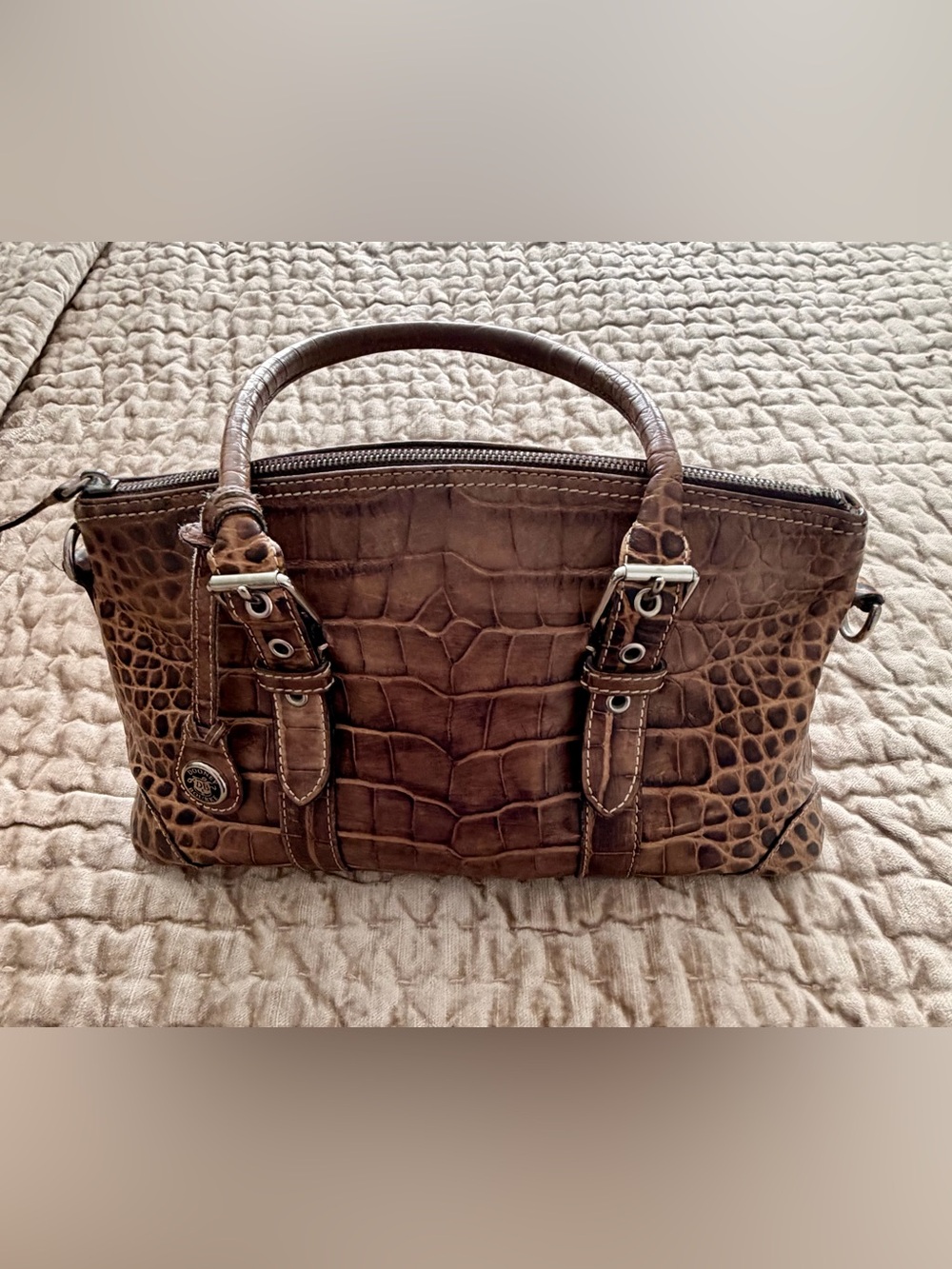 Dooney & Bourke Brown Croc-Embossed Leather Satchel Bag